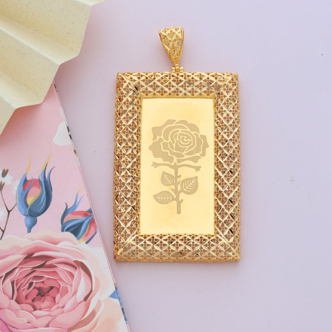 Gold Rectangle Shaped Rose Frame Pendant 21KT - FKJPND21KM9620