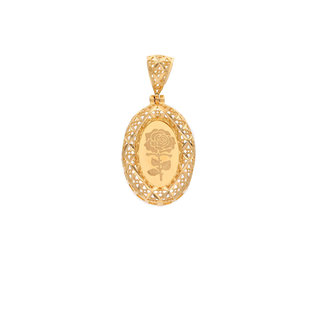 Gold Oval Shaped Rose Frame Pendant 21KT - FKJPND21KM9615