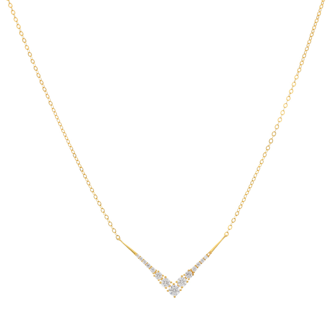 Gold V Shaped Pear Necklace 21KT - FKJNKL21KM9613