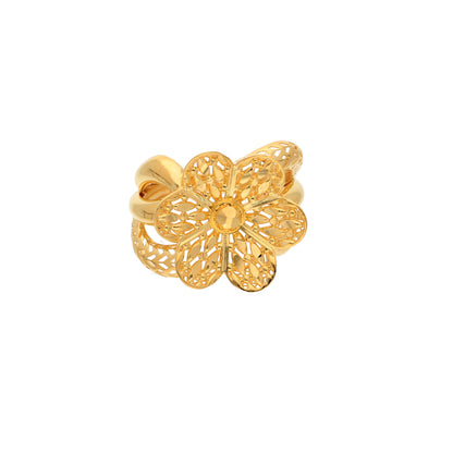 Gold Fancy Flower Shaped Ring 21KT - FKJRN21KM9702