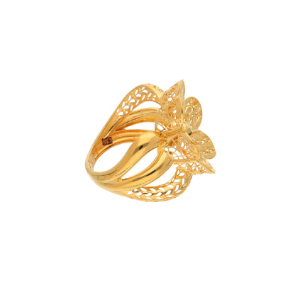 Gold Fancy Flower Shaped Ring 21KT - FKJRN21KM9702