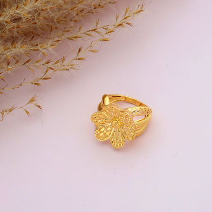 Gold Fancy Flower Shaped Ring 21KT - FKJRN21KM9702