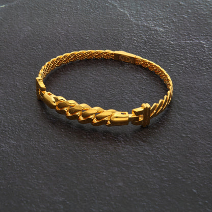 Gold Curb and Cuban Design Bangle 21KT - FKJBNG21KM9698