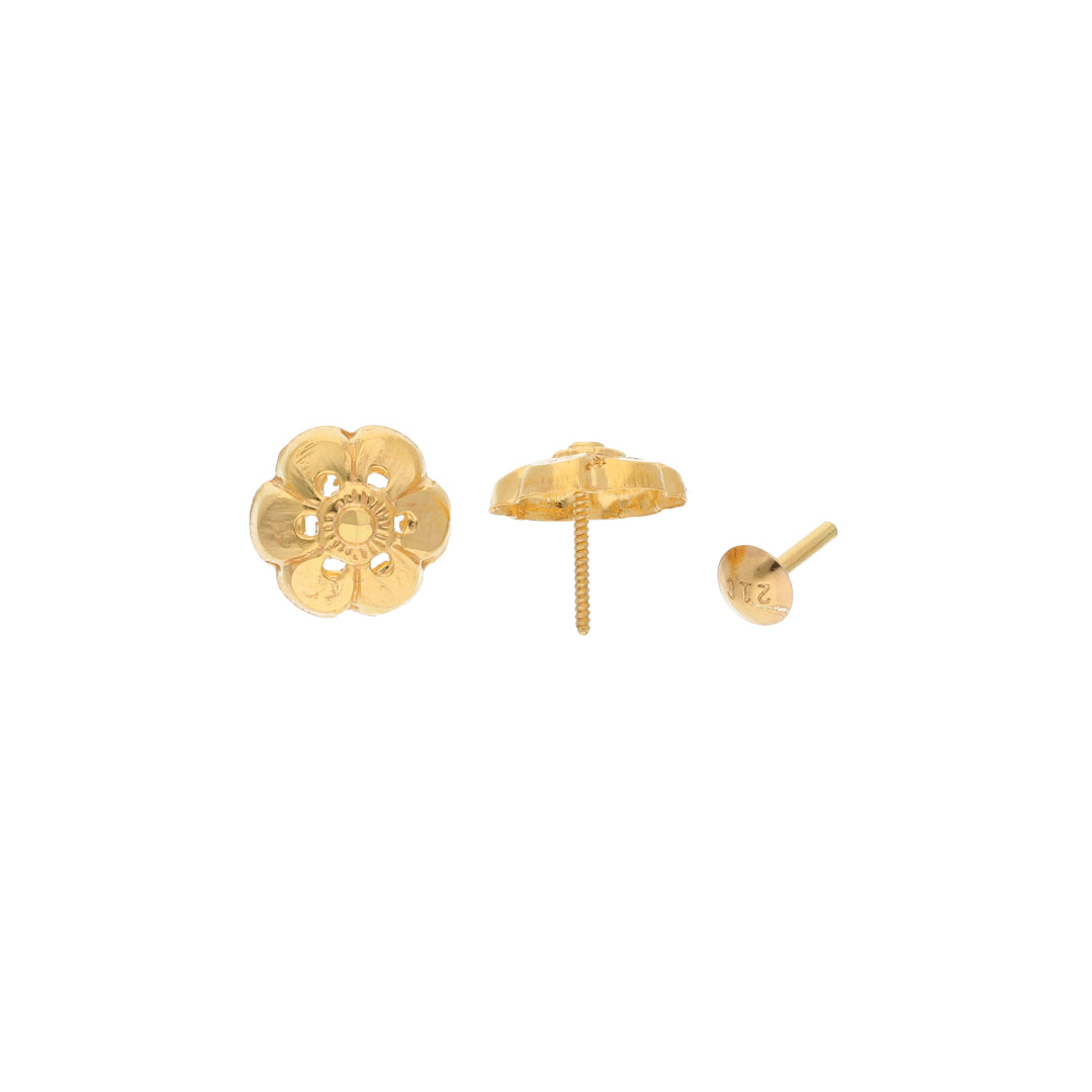 Gold Flower Shaped Earrings 21KT - FKJERN21KM9729