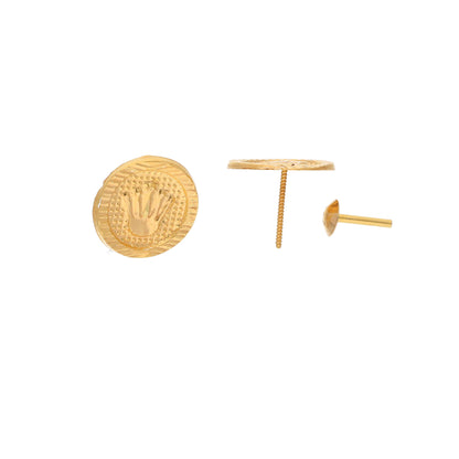 Gold Coin Shaped Crown Earrings 21KT - FKJERN21KM9731