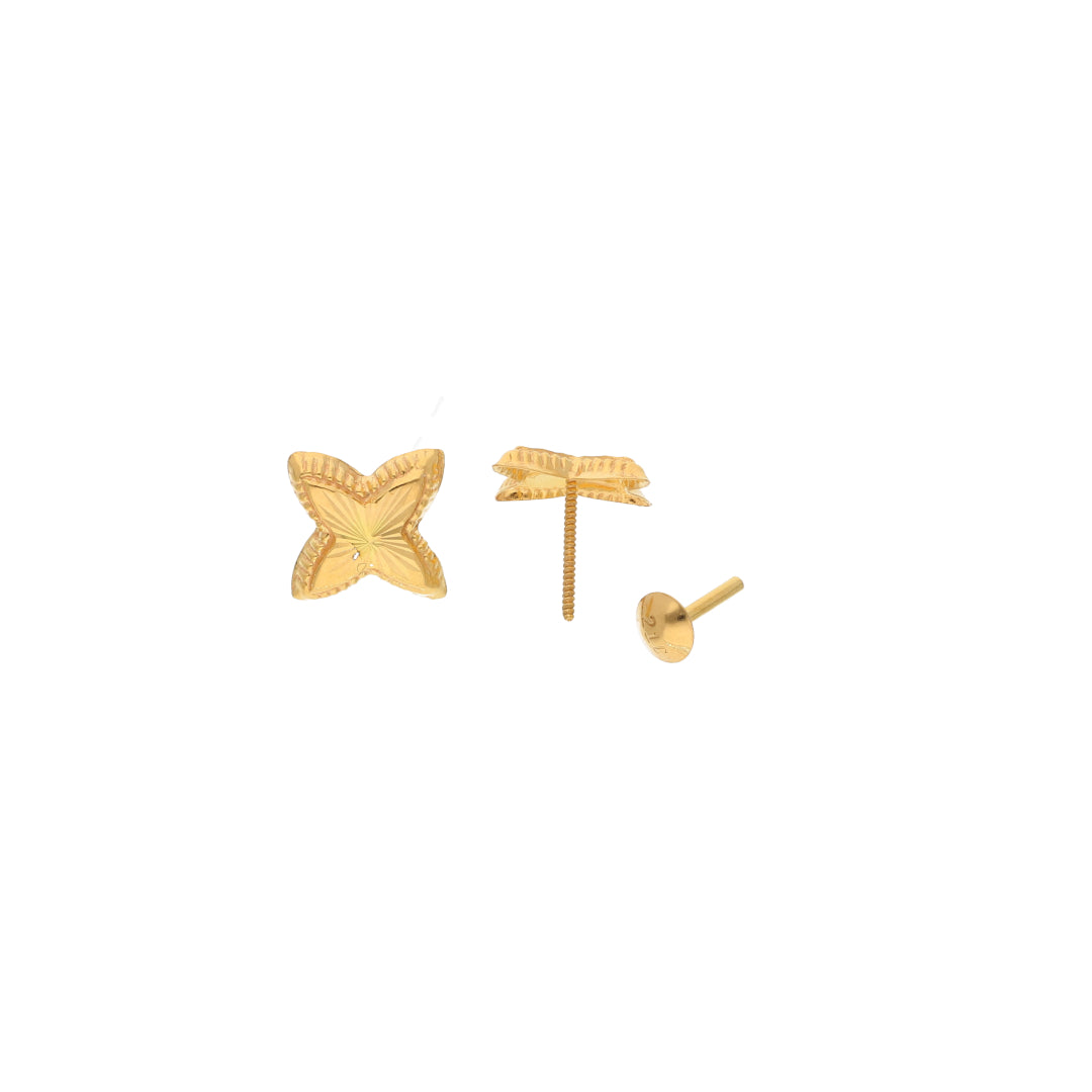 Gold 4 Point Star Shaped Earrings 21KT - FKJERN21KM9735