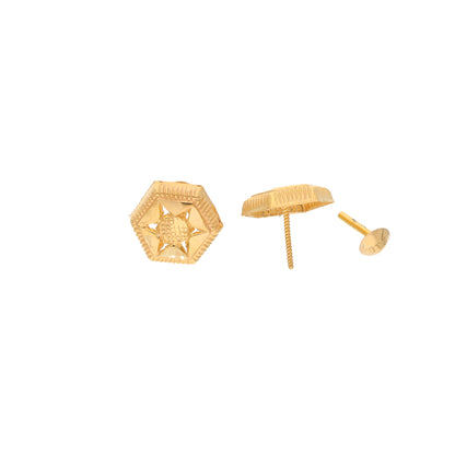 Gold Hexagon Shaped Earrings 21KT - FKJERN21KM9716