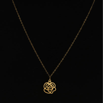 Gold Necklace (Chain With Hollow Rose Shaped Pendant) 21KT - FKJNKL21KM9779