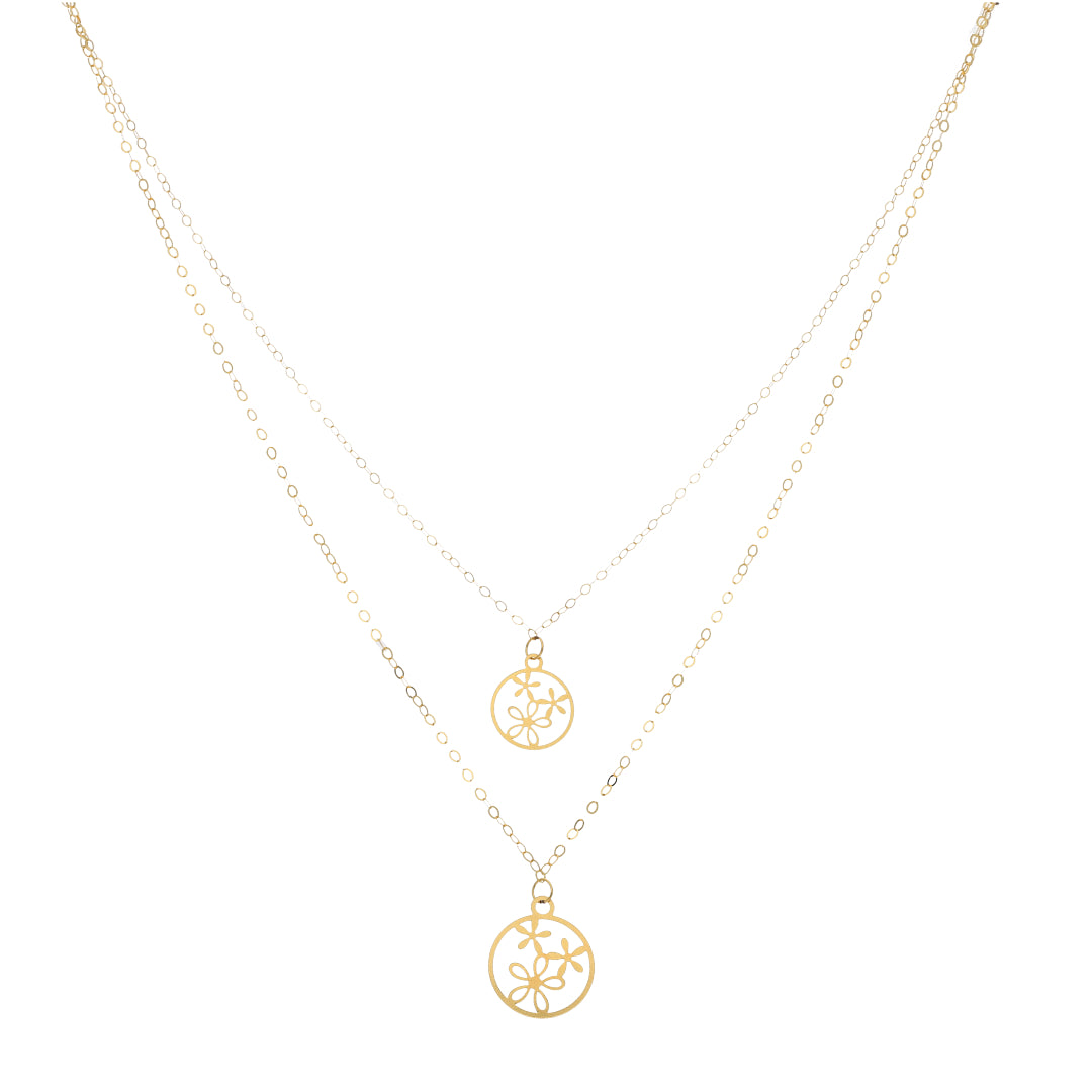 Gold Layered Necklace (Chain With Hollow Round Flower Shaped Pendant) 21KT - FKJNKL21KM9775