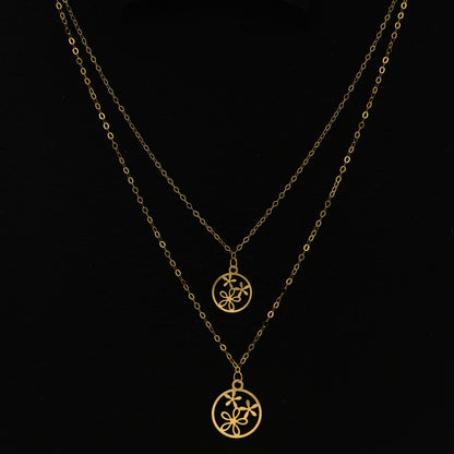 Gold Layered Necklace (Chain With Hollow Round Flower Shaped Pendant) 21KT - FKJNKL21KM9775