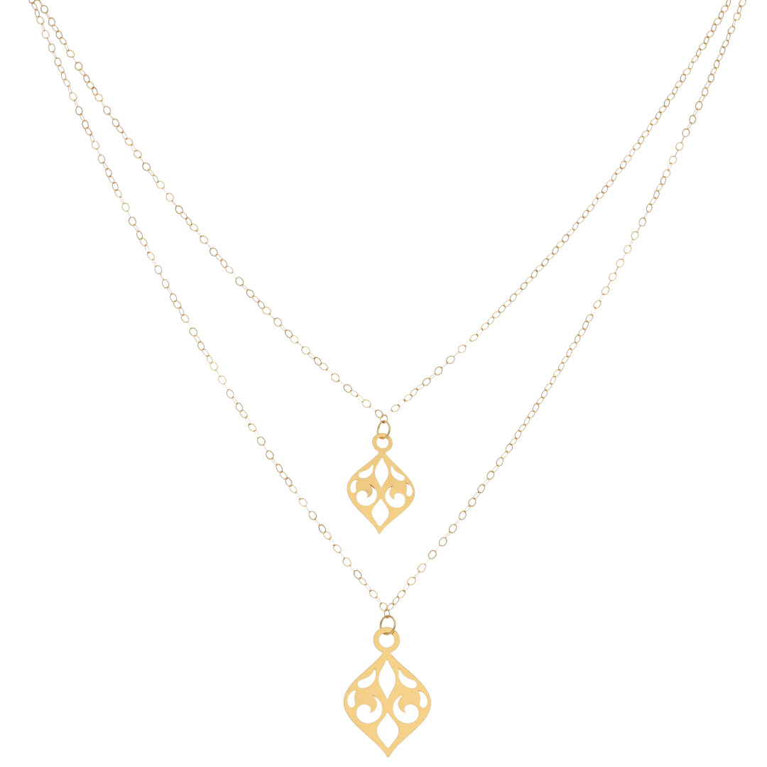 Gold Layered Necklace (Chain With Drop Shaped Pendant) 21KT - FKJNKL21KM9776