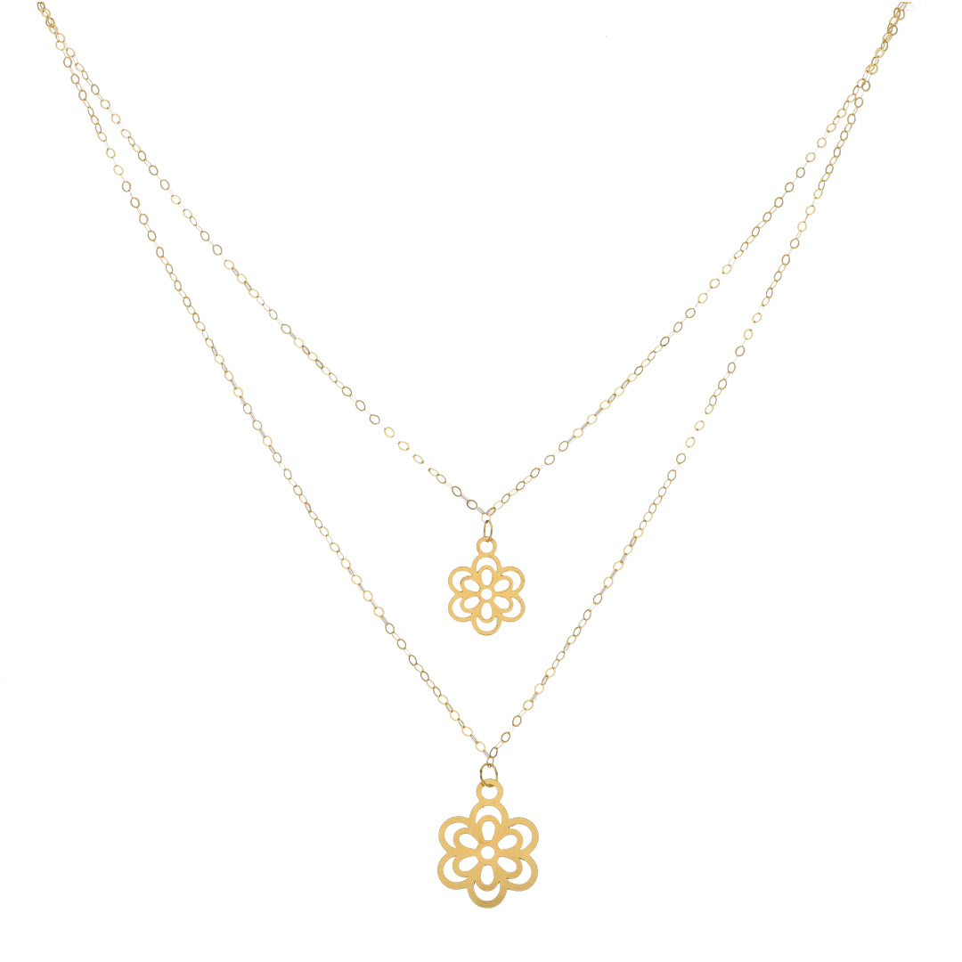 Gold Layered Necklace (Chain With Flower Shaped Pendant) 21KT - FKJNKL21KM9777