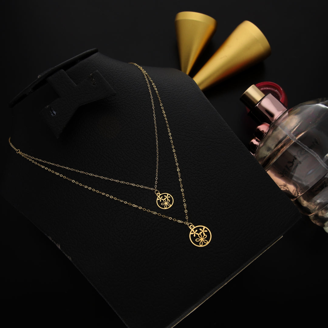 Gold Layered Necklace (Chain With Hollow Round Flower Shaped Pendant) 21KT - FKJNKL21KM9775