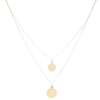 Gold Double Layered Flower Shaped Necklace 21KT - FKJNKL21KM9786