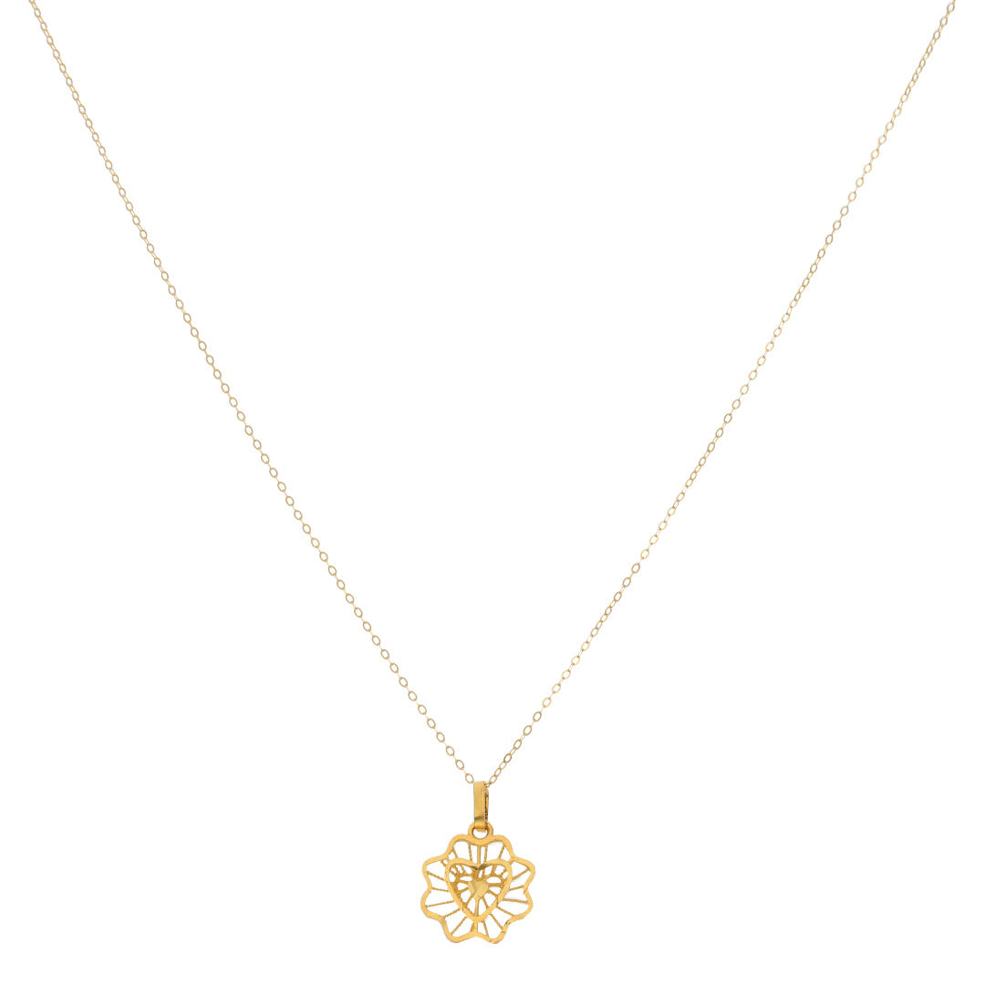 Gold Necklace (Chain With Hollow Heart in Flower Shaped Pendant) 21KT - FKJNKL21KM9808