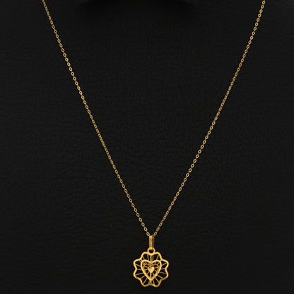 Gold Necklace (Chain With Hollow Heart in Flower Shaped Pendant) 21KT - FKJNKL21KM9808