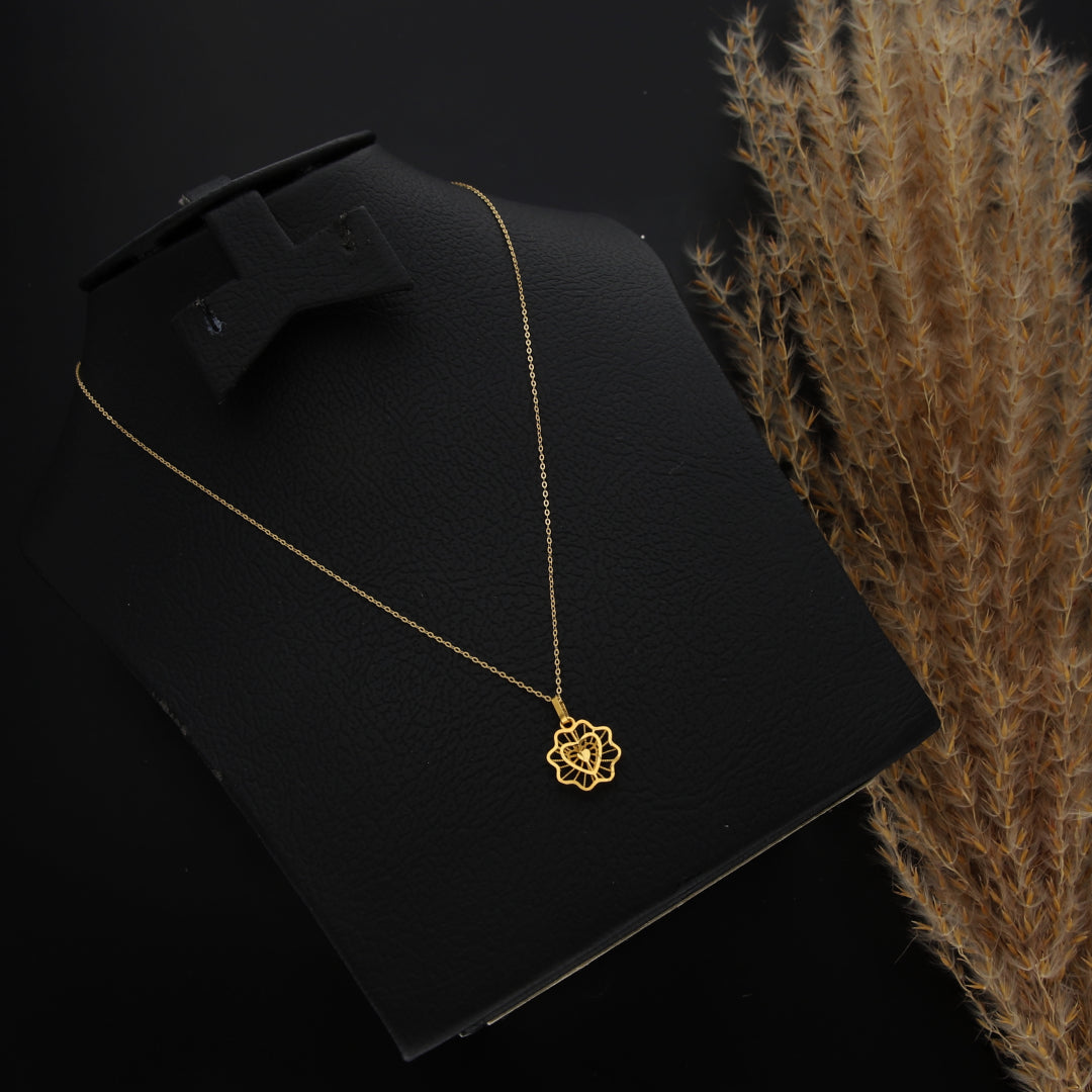 Gold Necklace (Chain With Hollow Heart in Flower Shaped Pendant) 21KT - FKJNKL21KM9808