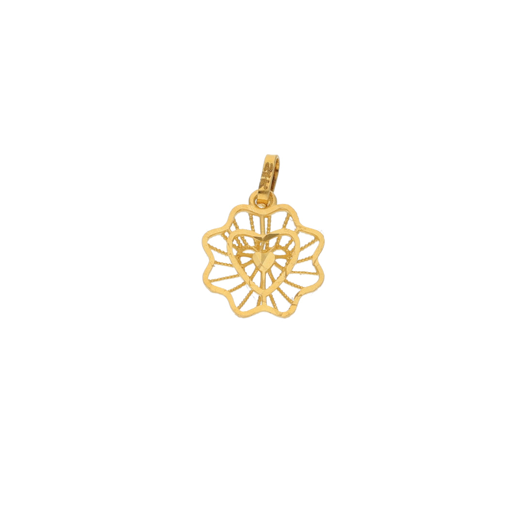 Gold Hollow Heart in Flower Shaped Pendant 21KT - FKJPND21KM9808