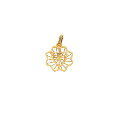 Gold Hollow Heart in Flower Shaped Pendant 21KT - FKJPND21KM9808