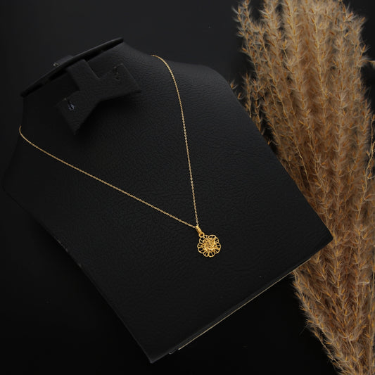 Gold Necklace (Chain With Hollow Flower Shaped Pendant) 21KT - FKJNKL21KM9809