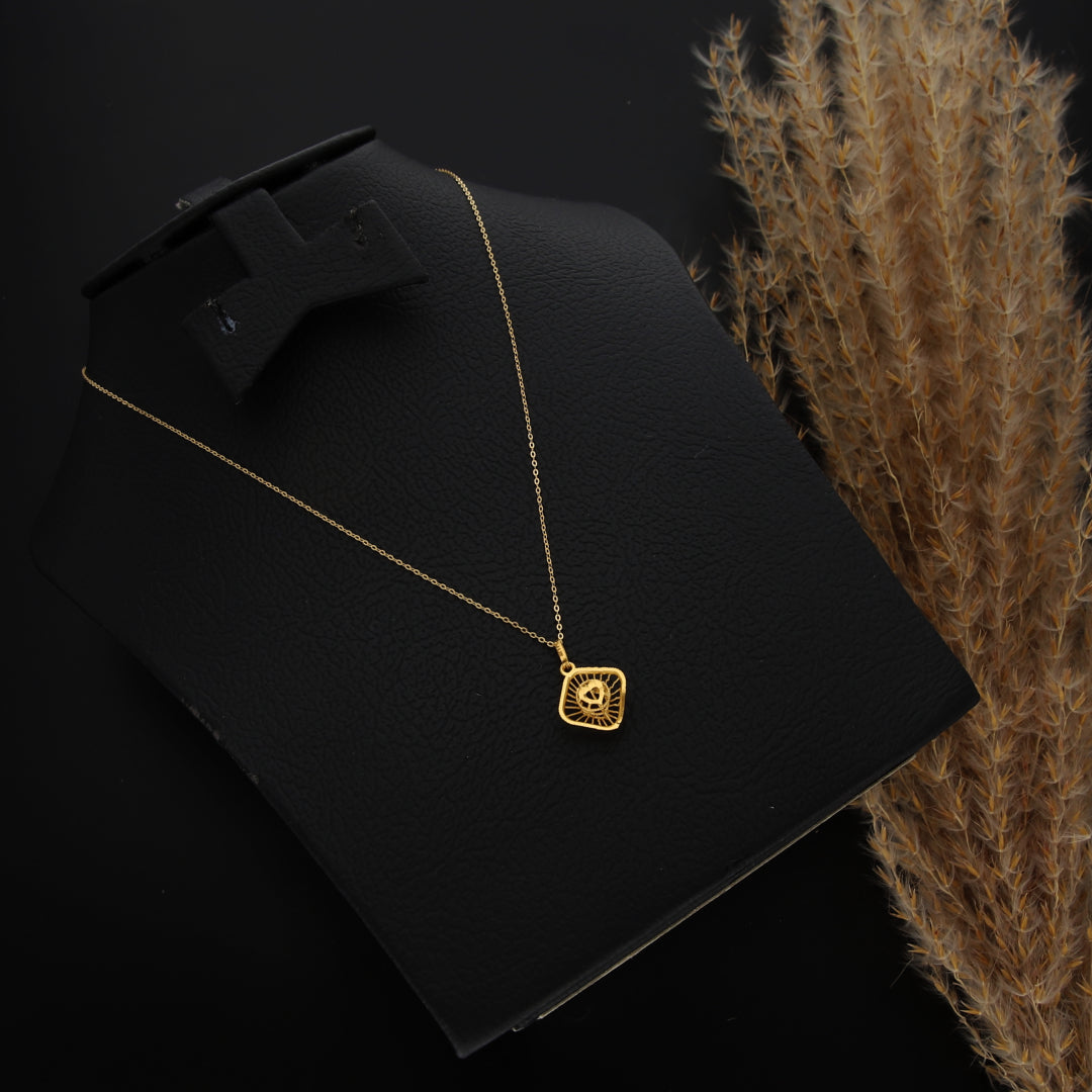 Gold Necklace (Chain With Rectangle Shaped Pendant) 21KT - FKJNKL21KM9810