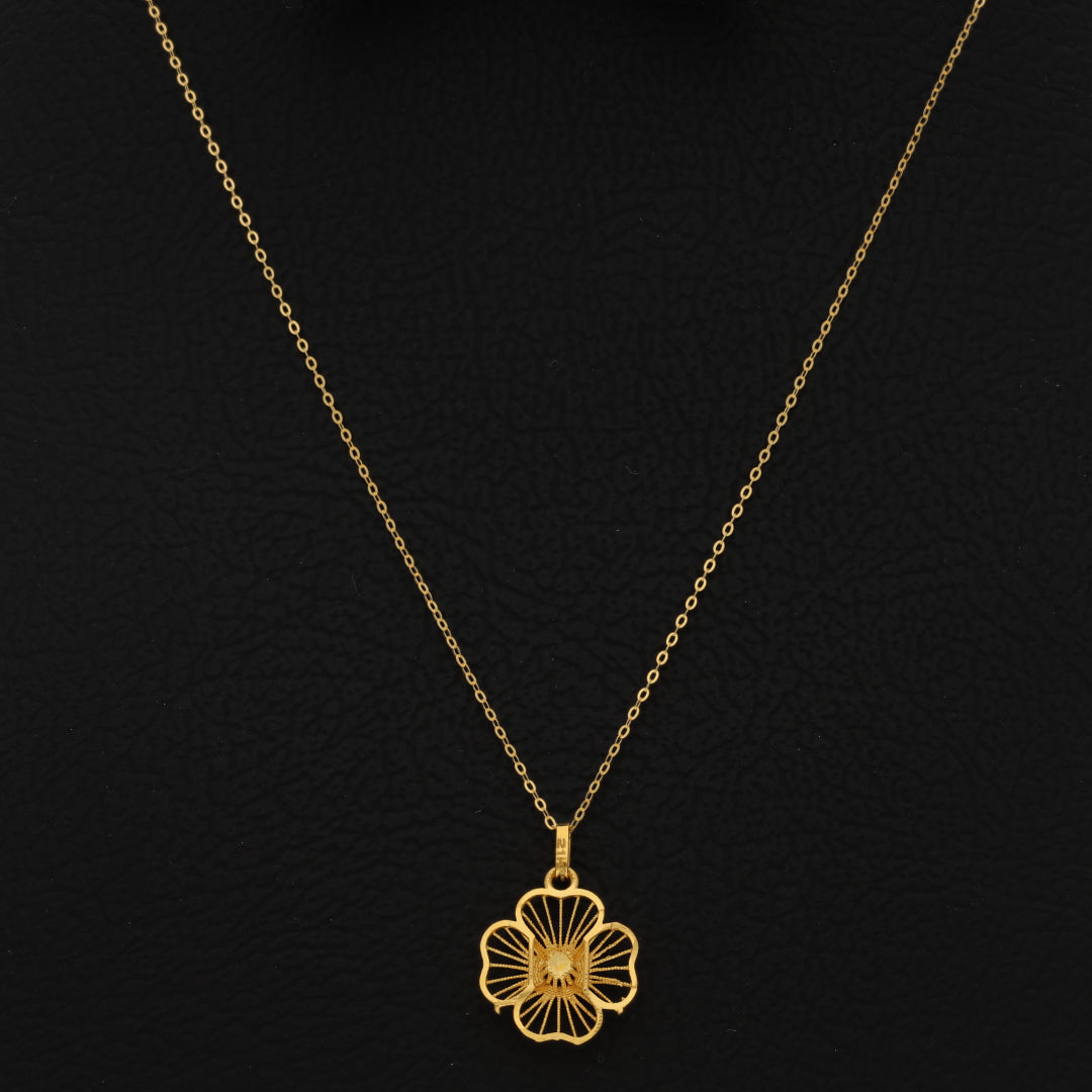 Gold Necklace (Chain With Hollow Flower Shaped Pendant) 21KT - FKJNKL21KM9806