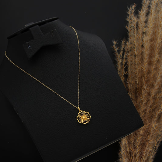 Gold Necklace (Chain With Hollow Flower Shaped Pendant) 21KT - FKJNKL21KM9806