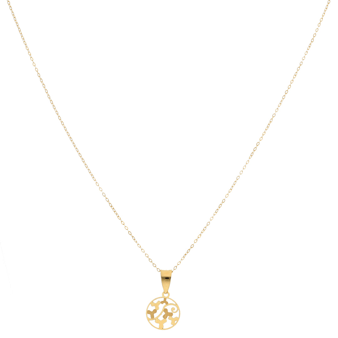 Gold Necklace (Chain With Hollow Round Flower Shaped Pendant) 21KT - FKJNKL21KM9817