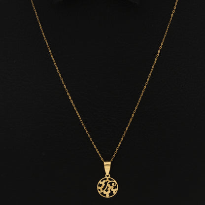 Gold Necklace (Chain With Hollow Round Flower Shaped Pendant) 21KT - FKJNKL21KM9817