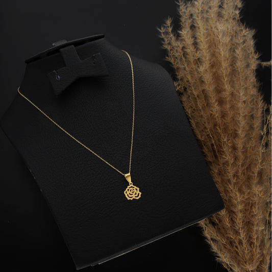 Gold Necklace (Chain With Hollow Rose Shaped Pendant) 21KT - FKJNKL21KM9818