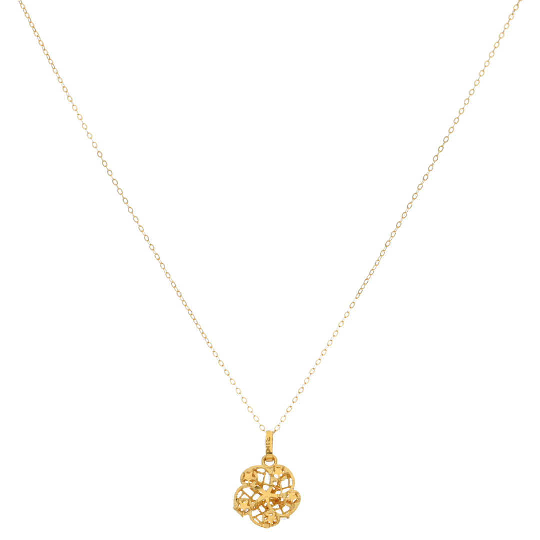 Gold Necklace (Chain With Hollow Flower Shaped Pendant) 21KT - FKJNKL21KM9807