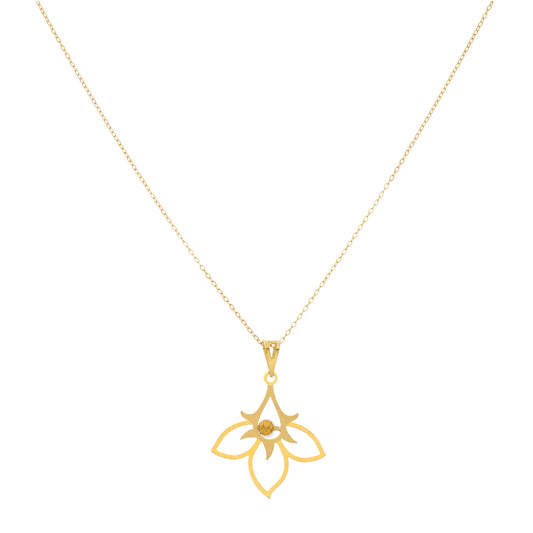 Gold Necklace (Chain With Hollow Flower Shaped Pendant) 21KT - FKJNKL21KM9823