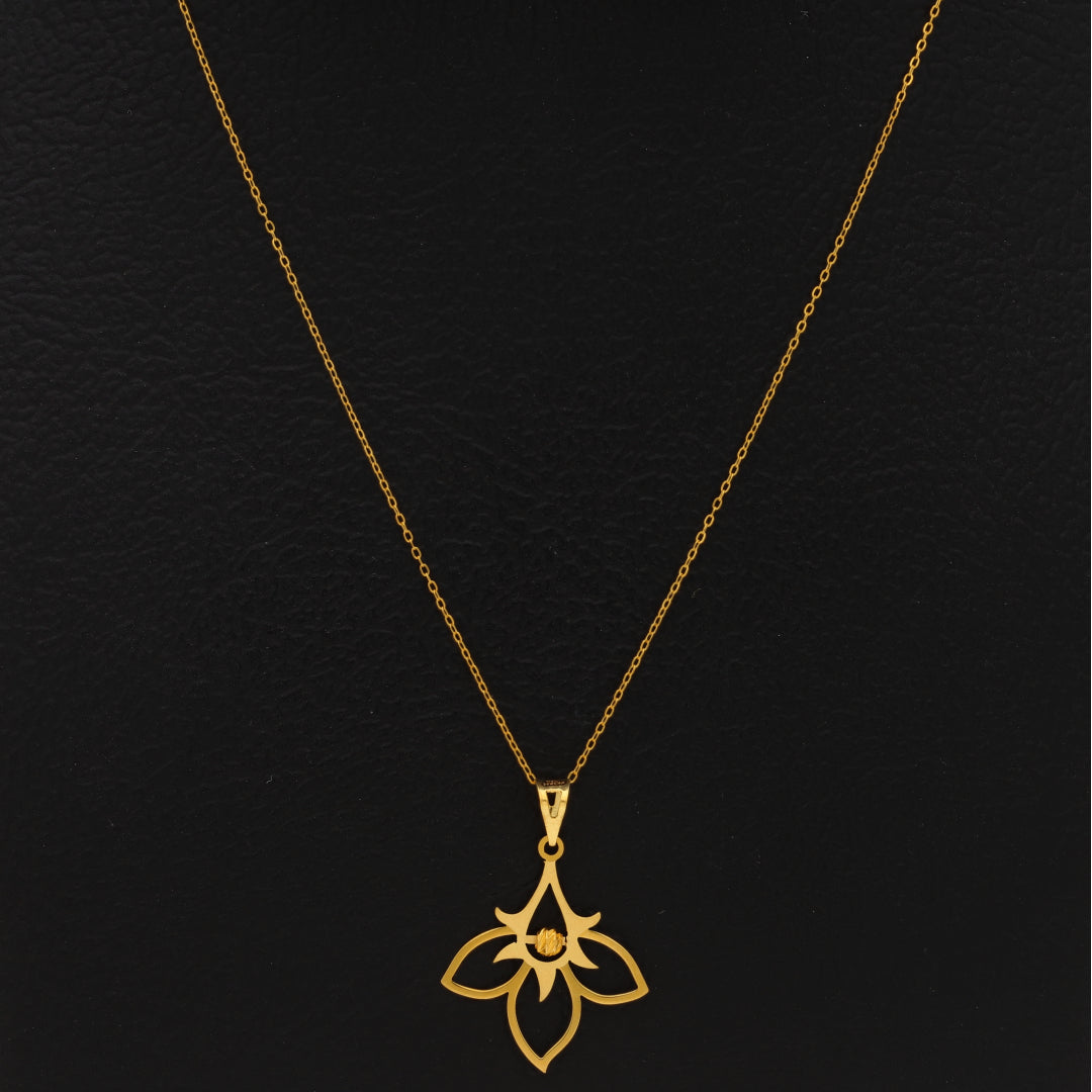 Gold Necklace (Chain With Hollow Flower Shaped Pendant) 21KT - FKJNKL21KM9823