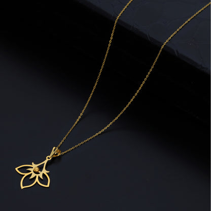 Gold Necklace (Chain With Hollow Flower Shaped Pendant) 21KT - FKJNKL21KM9823