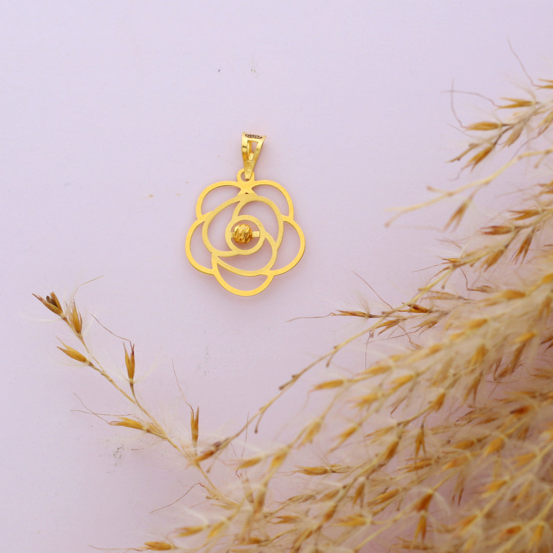 Gold Hollow Flower Shaped Pendant 21KT - FKJPND21KM9820