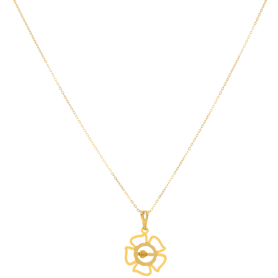 Gold Necklace (Chain With Hollow Flower Shaped Pendant) 21KT - FKJNKL21KM9827