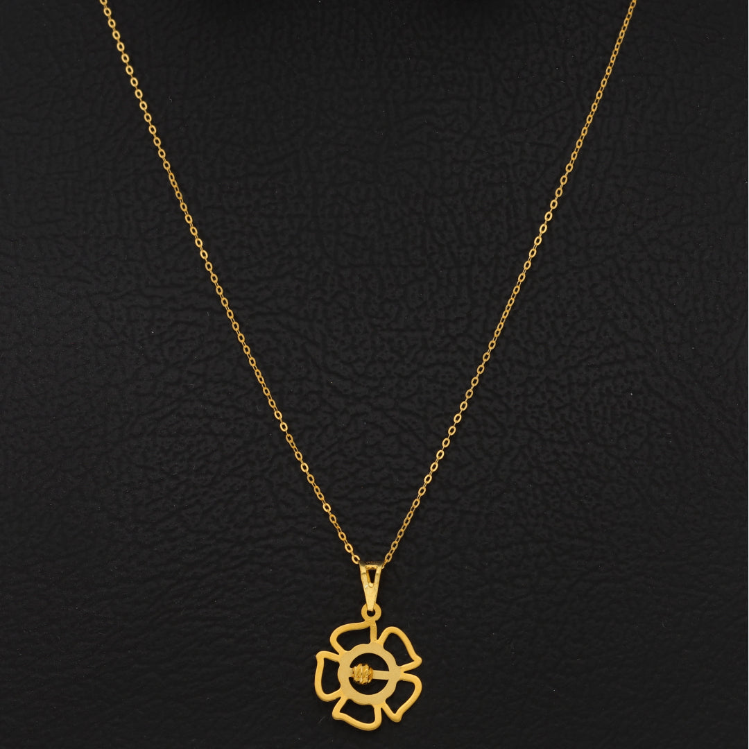 Gold Necklace (Chain With Hollow Flower Shaped Pendant) 21KT - FKJNKL21KM9827