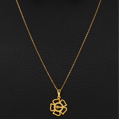 Gold Necklace (Chain With Hollow Flower Shaped Pendant) 21KT - FKJNKL21KM9827