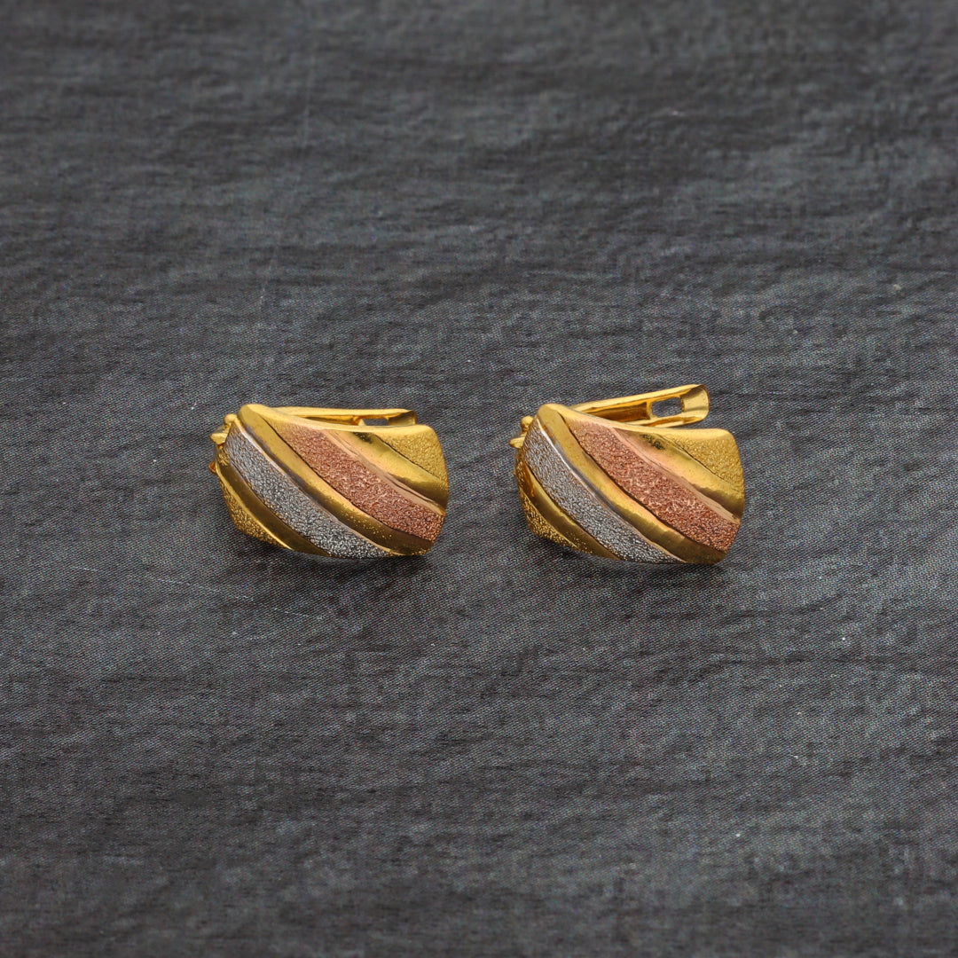 Gold Triple Tone Clip Earrings 21KT - FKJERN21KM9849