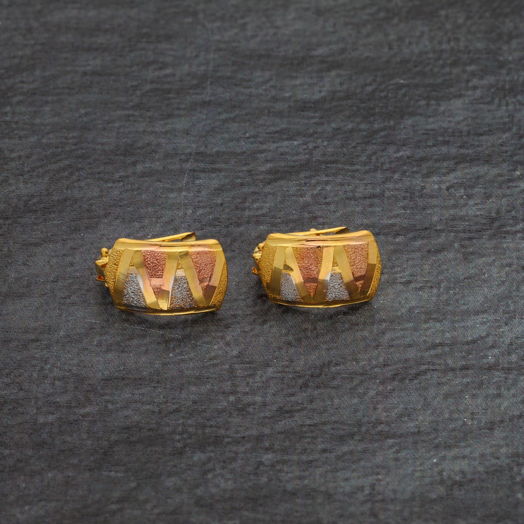 Gold Triple Tone Clip Earrings 21KT - FKJERN21KM9845