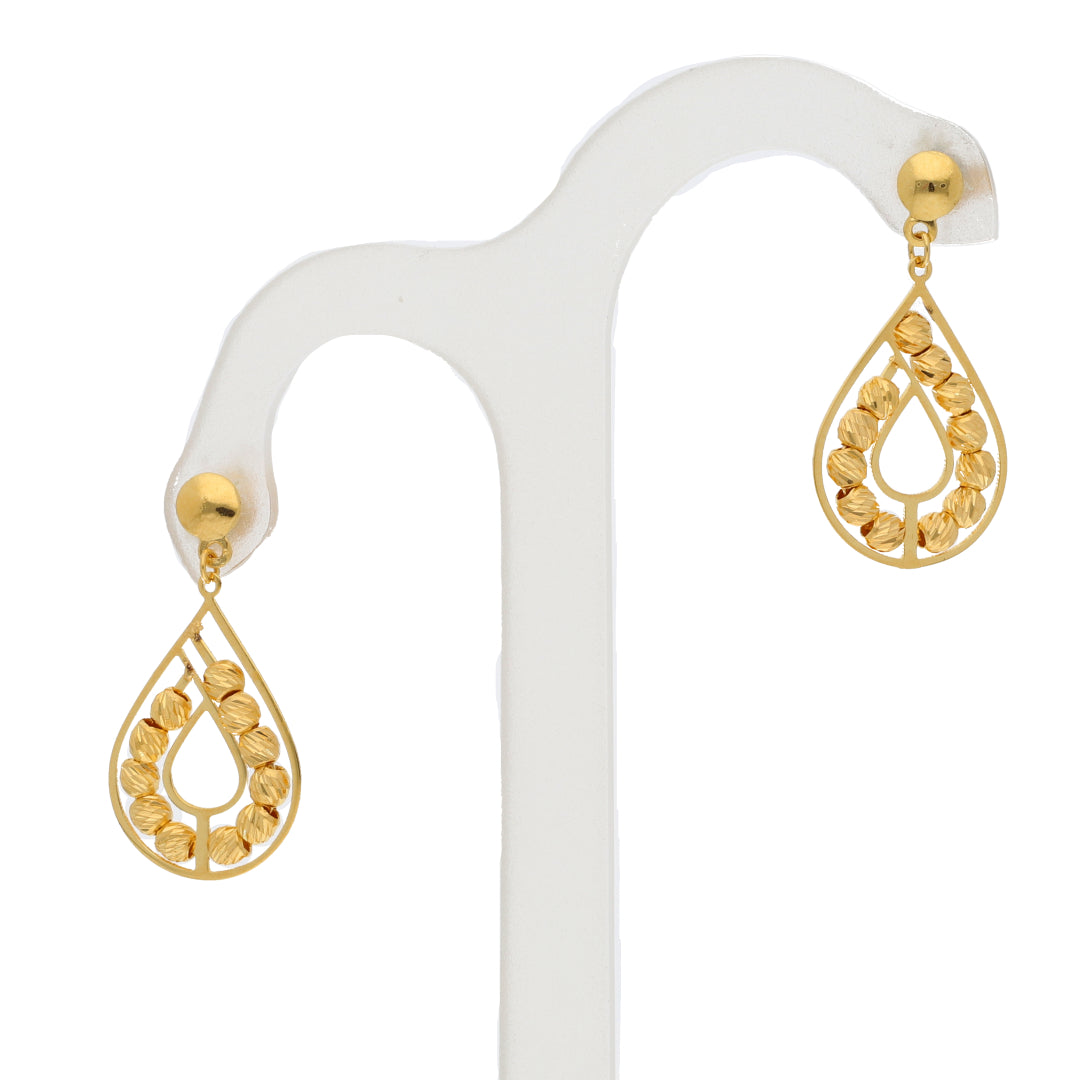 Gold Beaded Tear Drop Shaped Earrings 21KT - FKJERN21KM9855