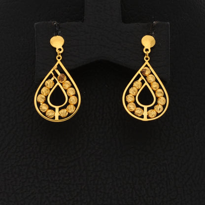 Gold Beaded Tear Drop Shaped Earrings 21KT - FKJERN21KM9855