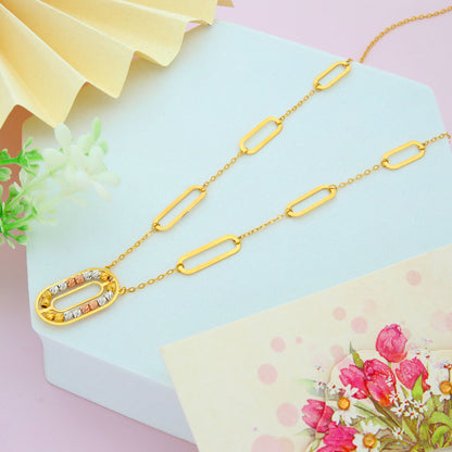 Gold Necklace (Chain With Beaded Oval Shaped Pendant) 21KT - FKJNKL21KM9856