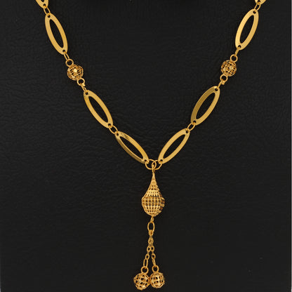 Gold Hanging Tear Drop Shaped Pendant Set (Necklace, Bracelet, Earrings and Ring) 21KT - FKJNKLST21KM9857