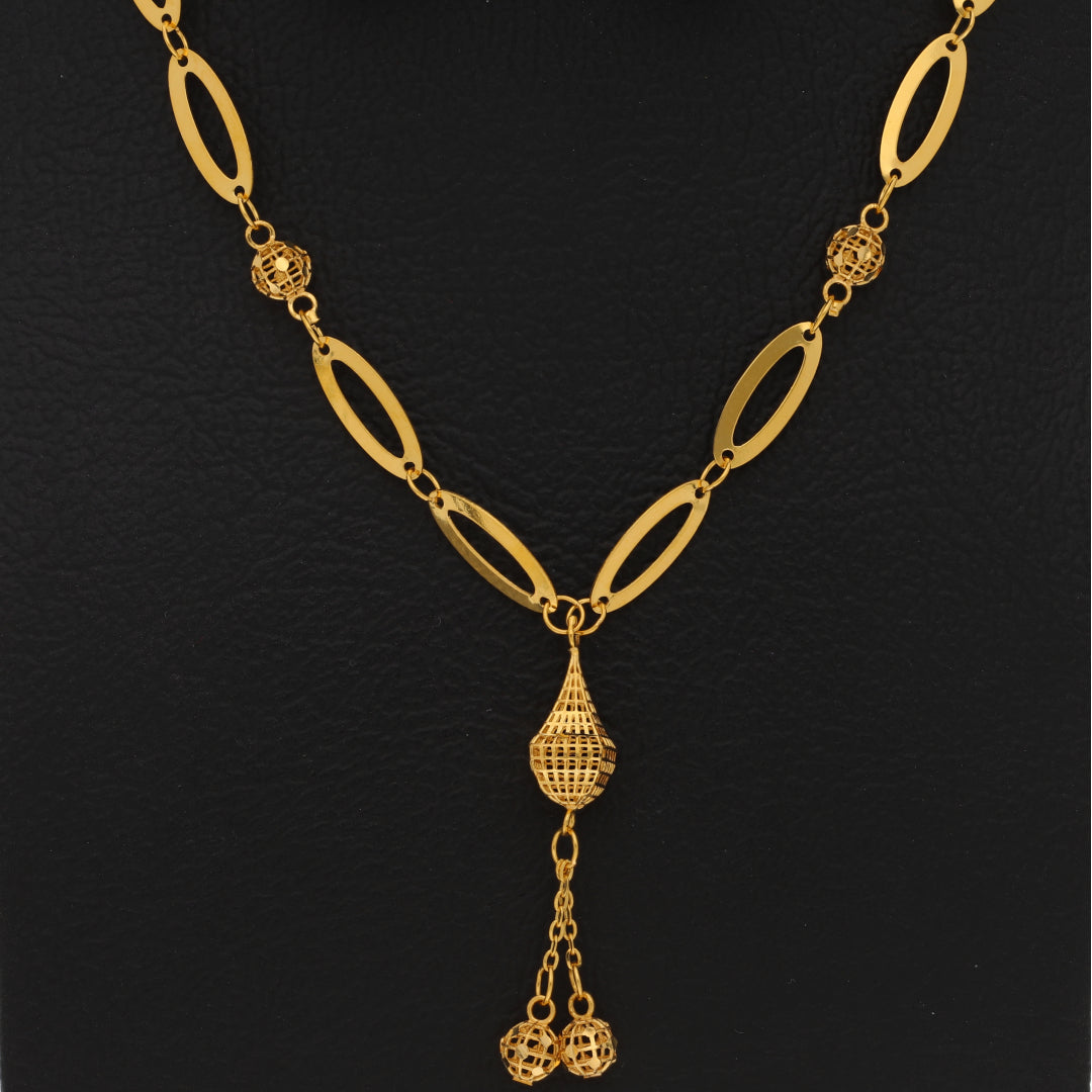 Gold Necklace (Chain With Hanging Tear Drop Shaped Pendant) 21KT - FKJNKL21KM9857