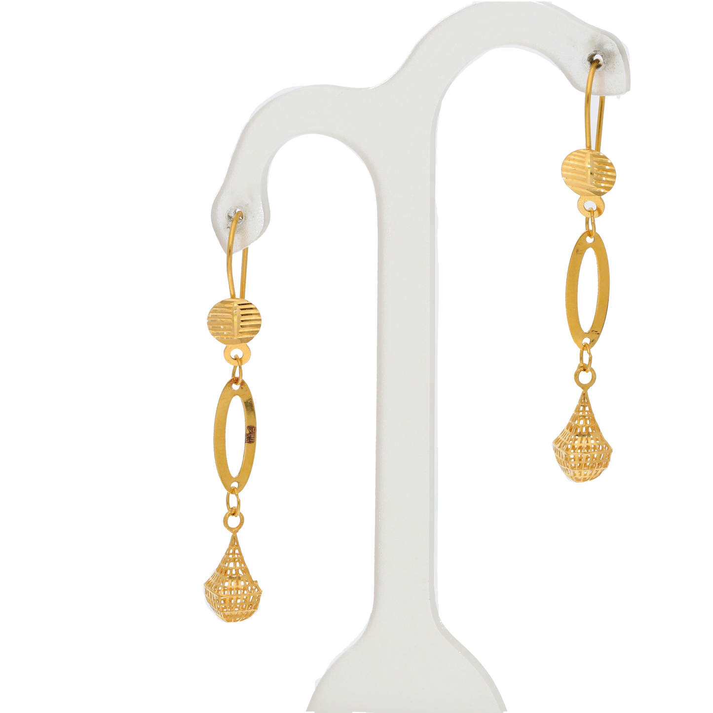 Gold Hanging Tear Drop Shaped Pendant Set (Necklace, Bracelet, Earrings and Ring) 21KT - FKJNKLST21KM9857