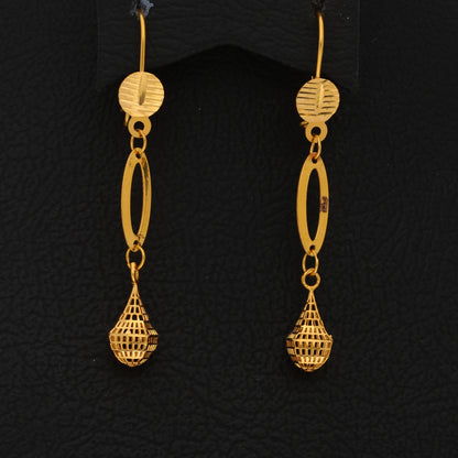 Gold Hanging Tear Drop Shaped Pendant Set (Necklace, Bracelet, Earrings and Ring) 21KT - FKJNKLST21KM9857