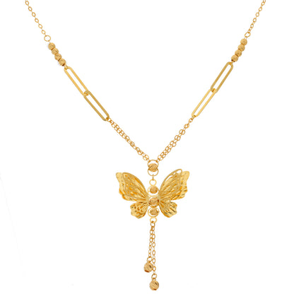 Gold Hanging Butterfly Shaped Pendant Set (Necklace, Bracelet and Earrings) 21KT - FKJNKLST21KM9858