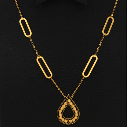 Gold Necklace (Chain With Beaded Tear Drop Shaped Pendant) 21KT - FKJNKL21KM9855