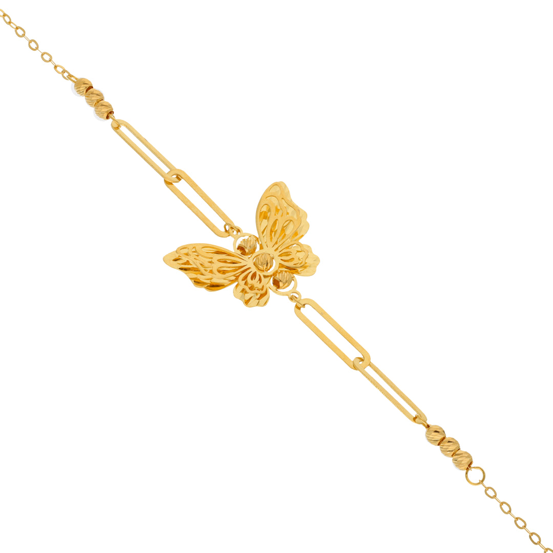 Gold Hanging Butterfly Shaped Bracelet 21KT - FKJBRL21KM9858